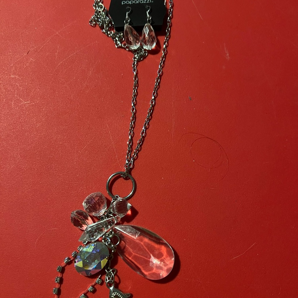 Paparazzi Silver Necklace with Clear and Iridescent Accents